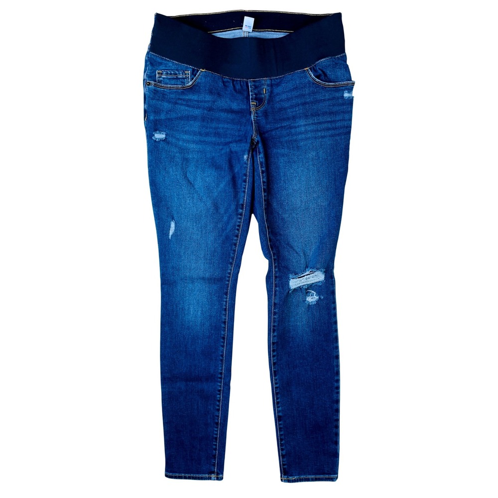 Old Navy Maternity Skinny Jeans Blue Distressed Front Low Panel Medium Wash 30in
